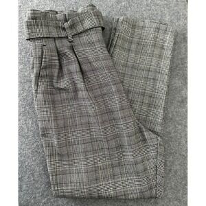 H&M Glen Plaid Trousers Size 10 Gray Paperbag Waist‎ Academia Office Preppy 25"